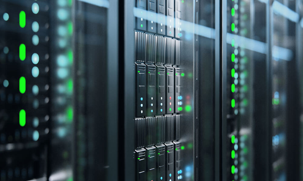 A close up of servers in a data center.